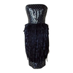 Oscar de la Renta Jeweled Feather Evening Dress  New!