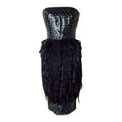 Oscar de la Renta Jeweled Feather Evening Dress 1