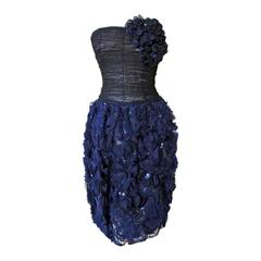 Delicious Oscar de la Renta Sculptural Strapless Corsage Cocktail Dress 2