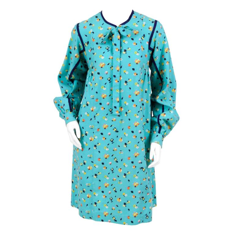 Mary Quant 1960's Turquoise Flower Patterned Mini Dress For Sale