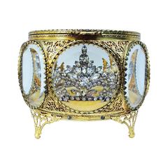 Austrian Crystal Crown and Gilt Glass Box 1950s