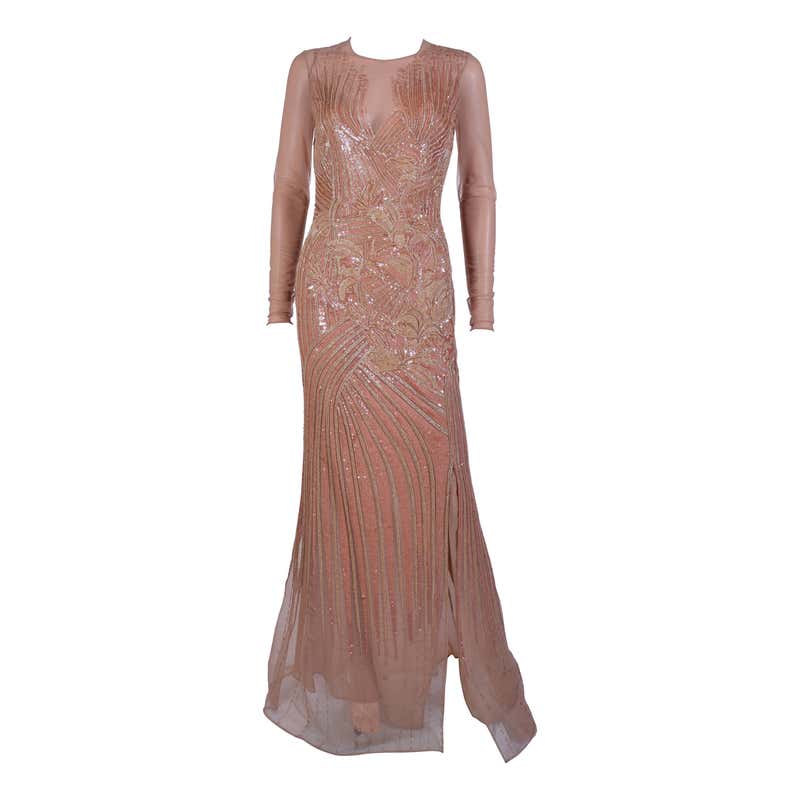 New VERSACE Fully Embroidered Nude Tulle Gown at 1stDibs | versace silk ...