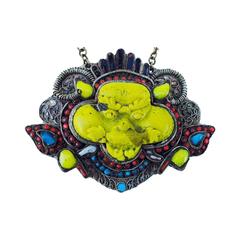 Retro Tibetan Glass Dragon Stone Pendant Necklace