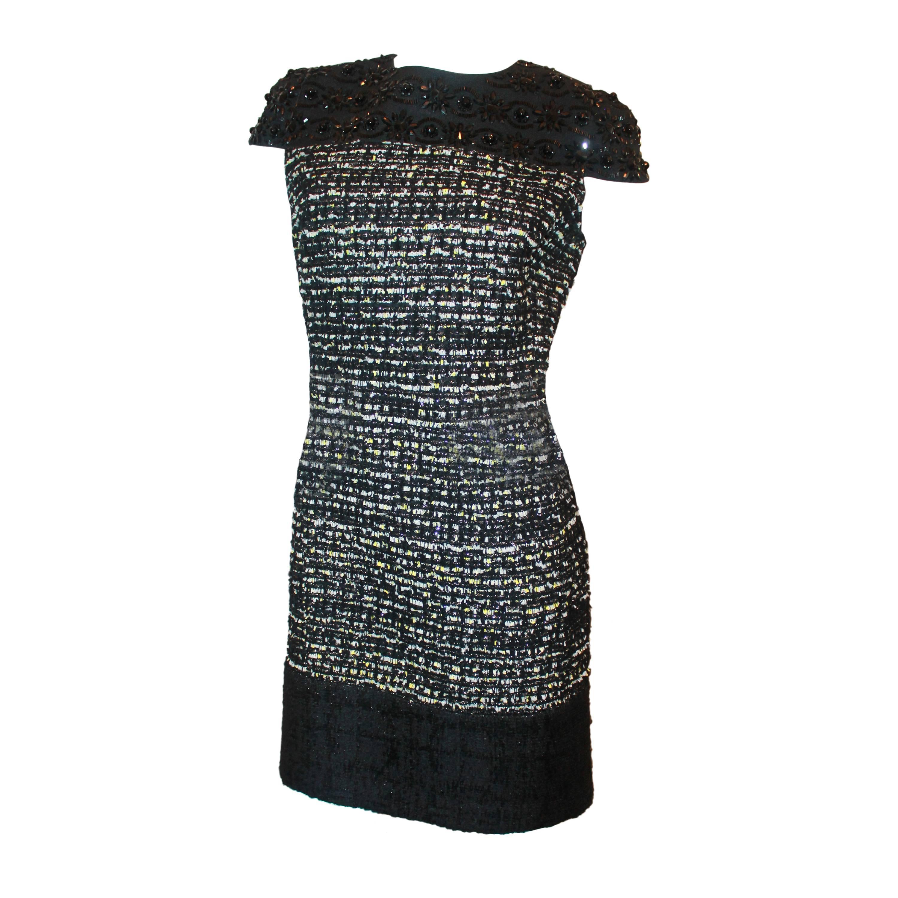 Giambattista Valli Black Stone and Mulit Tweed Dress - 10 For Sale