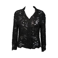 Oscar De La Renta Black Embroidered Sheer Jacket Size Medium