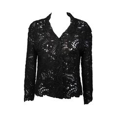 Oscar De La Renta Black Embroidered Sheer Jacket Size Medium 2