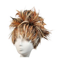 Jack McConnell Brown Orange and Oatmeal Feather Hat Excellent Condition