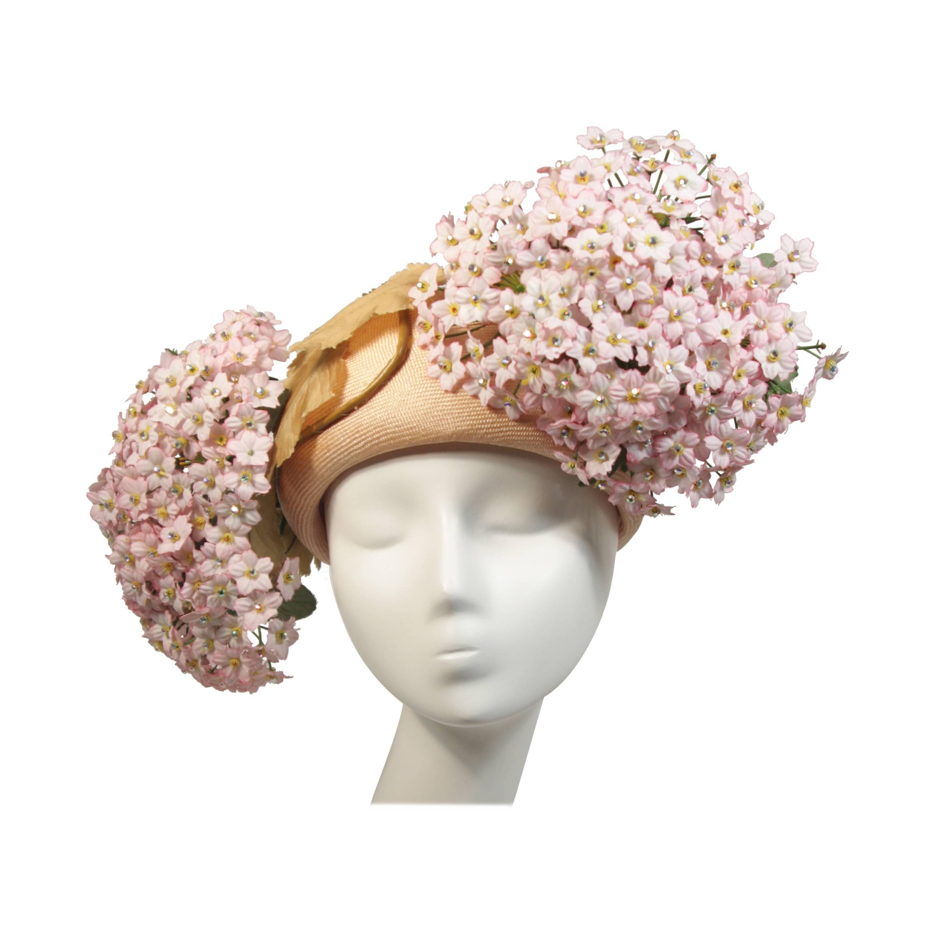 Jack McConnell Pink Bouquet Hat with Pink Flowers and Rhinestones Excellent