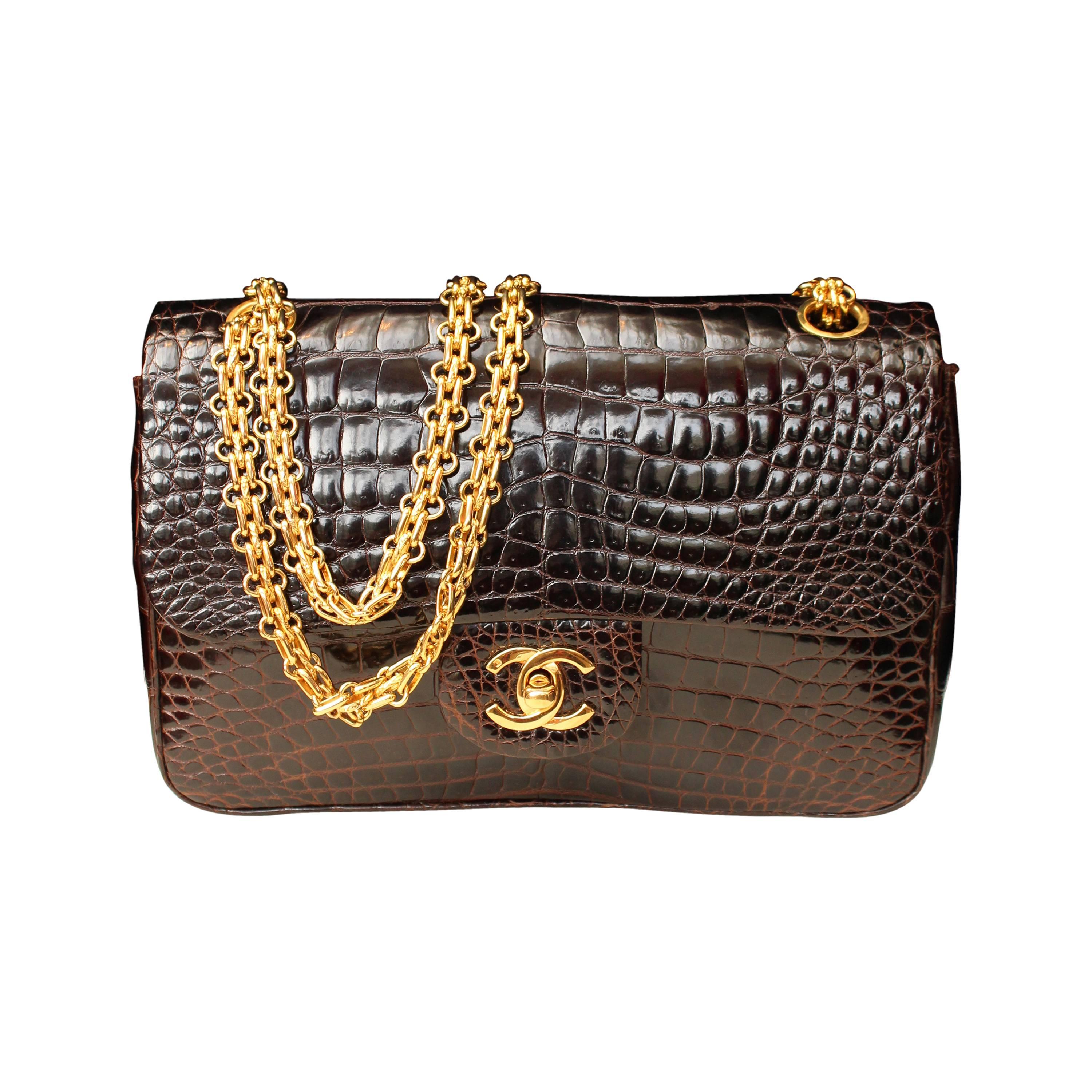 Chanel Chocolate Crocodile Timeless Double Flap Bag
