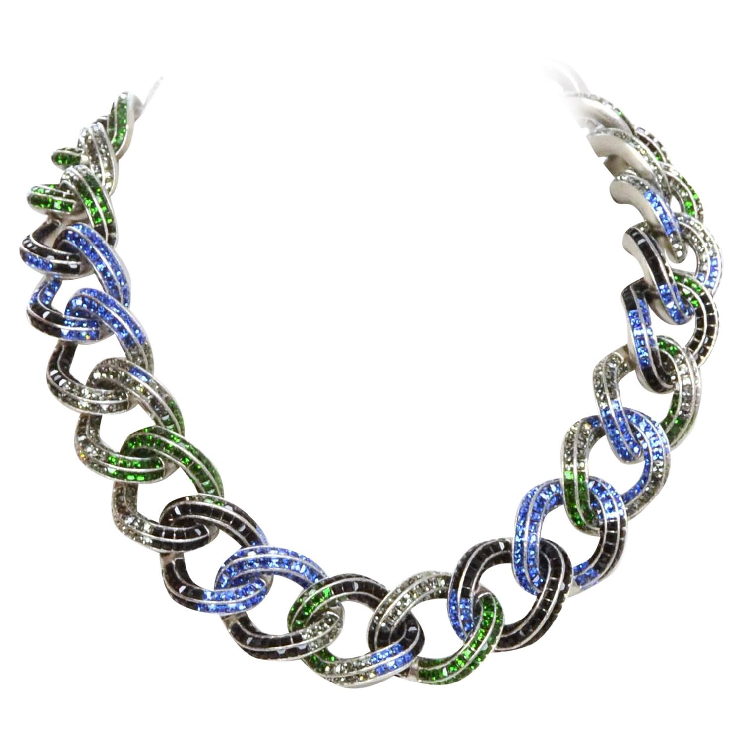 Chanel ’15 MultiColored Crystal Encrusted Chain Link Necklace rt