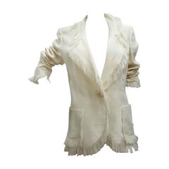 2000s Emanuel Ungaro Linen Cream JAcket with fringes 9