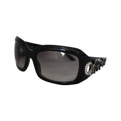 Bulgari Black Sunglasses with Black Rhinestone Flower Detail 