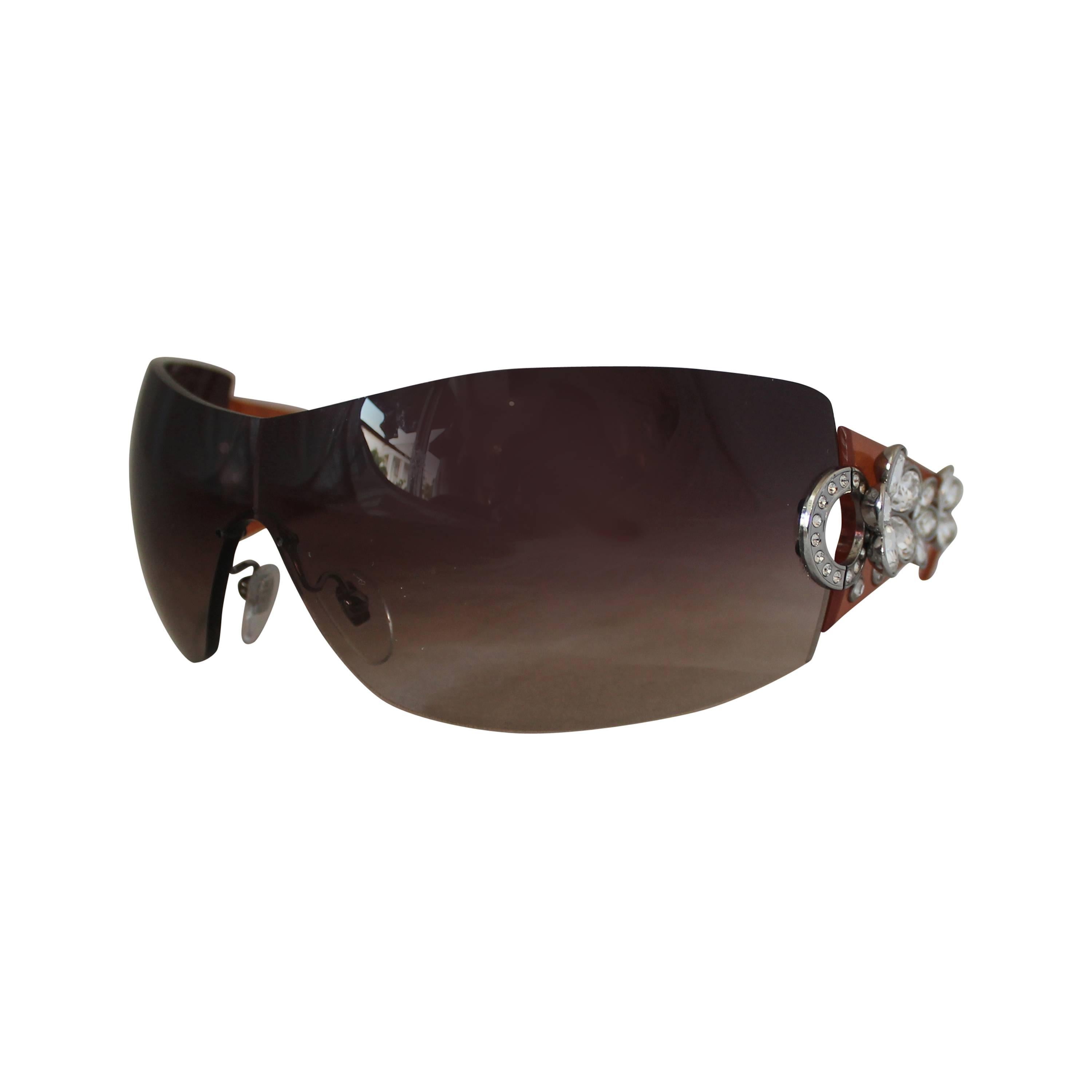 Bulgari Light Brown Sunglasses w/ Crystal Flower and Rhinestone Detail 