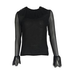 Bill Blass for Saks Black Sheer Silk and Lace Blouse Size 4 