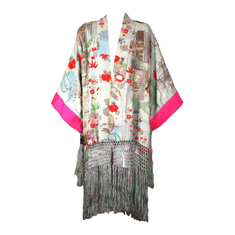Elaborately Embroidered and Fringed Kimono at 1stDibs