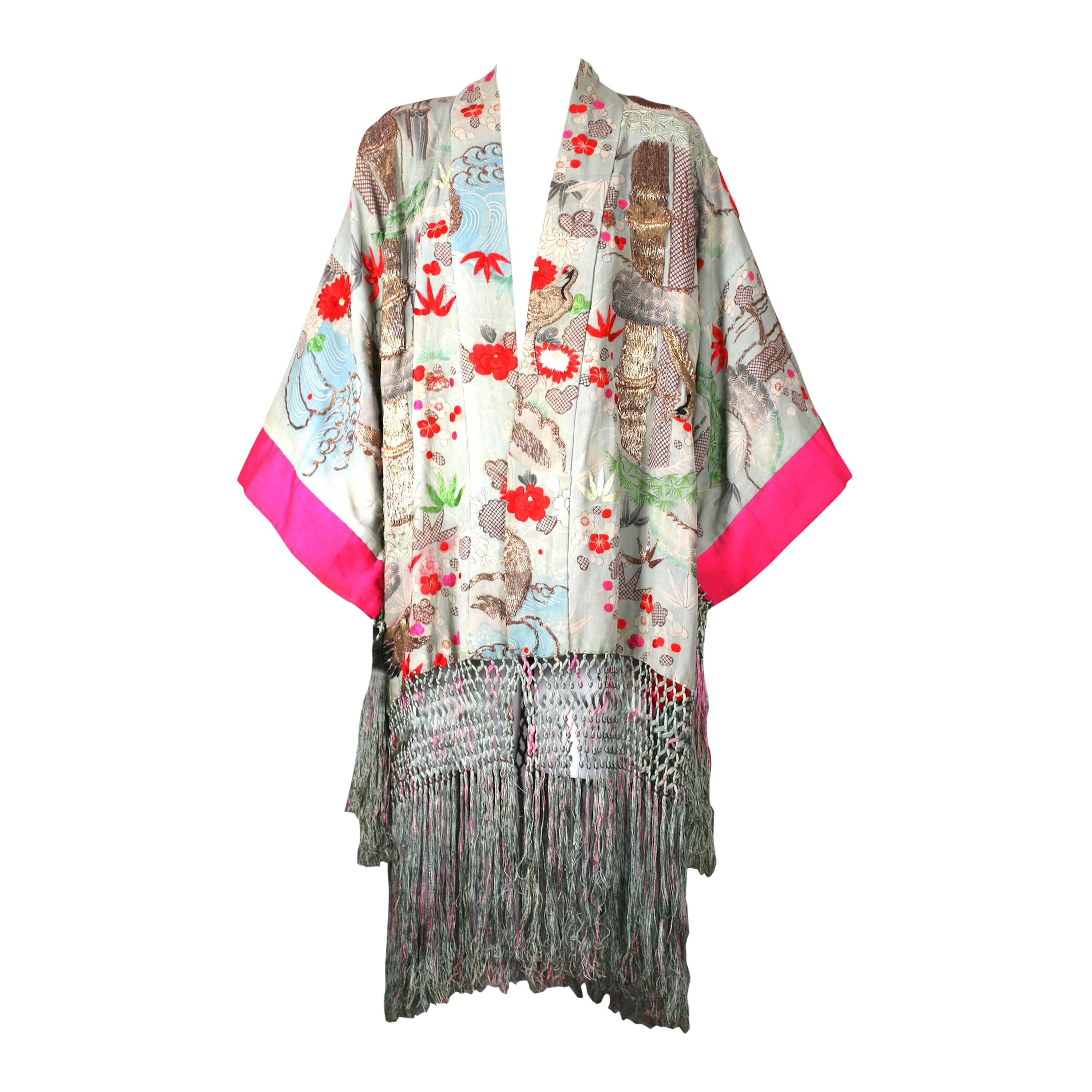 Elaborately Embroidered and Fringed Kimono