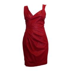 DSquared Red Leather Sleeveless Dress