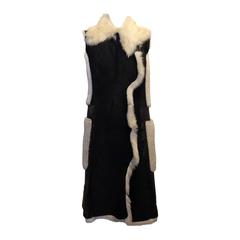 Rizal Black and Cream Shearling Long Vest