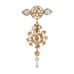 Yves Saint Laurent Gilt Metal & Crystal Brooch