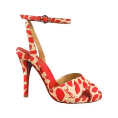 YVES SAINT LAURENT Size 6 Red Lip Print Ankle Strap EVA Sandals