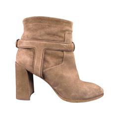 CHRISTIAN DIOR Size 6 Beige Suede Thick Heel Harness Boots
