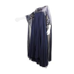 Retro Lesley Sandra Sequined Silk Chiffon Gown, 1970s 