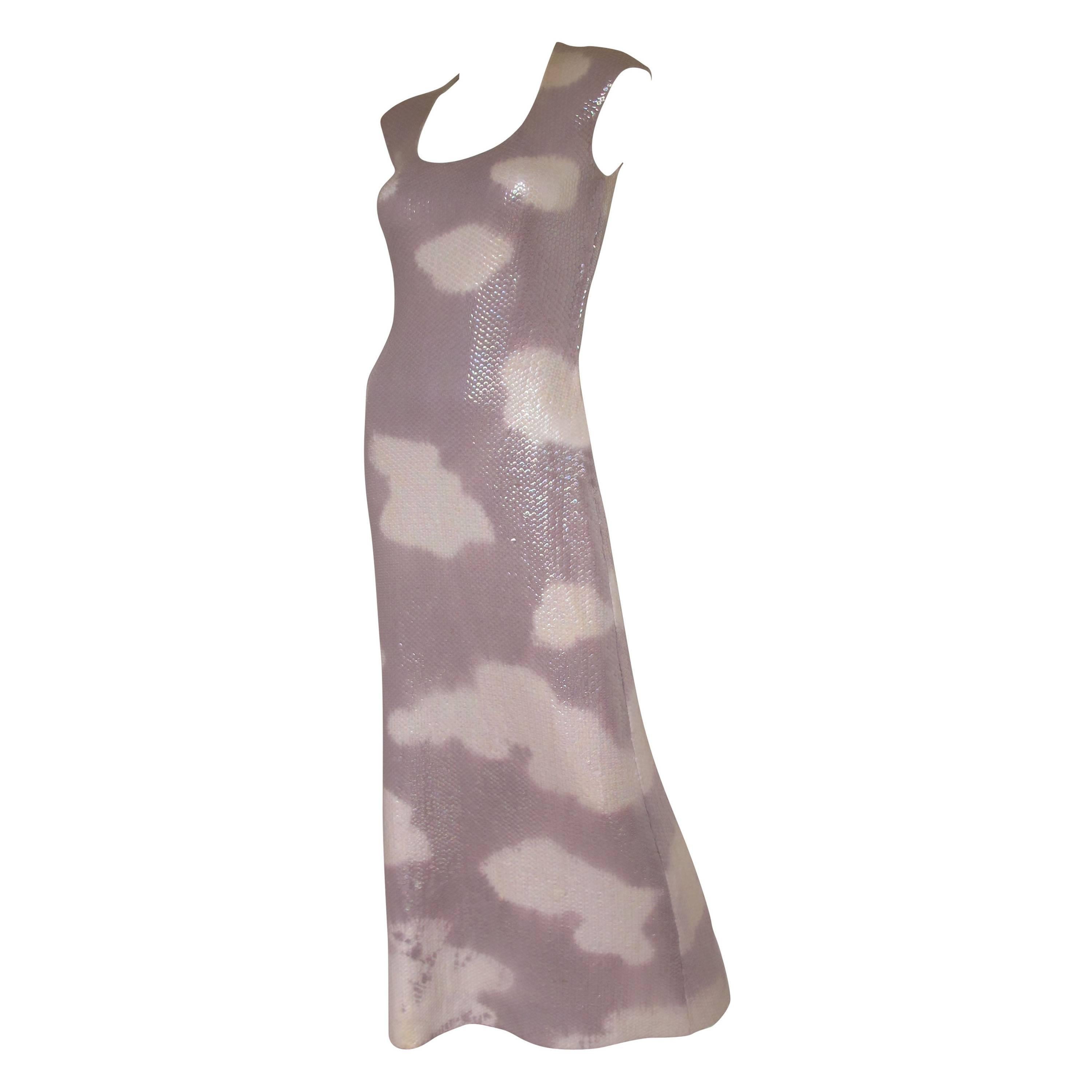 Iconic 1970s Halston Sequined Cloud Print Dress Gown