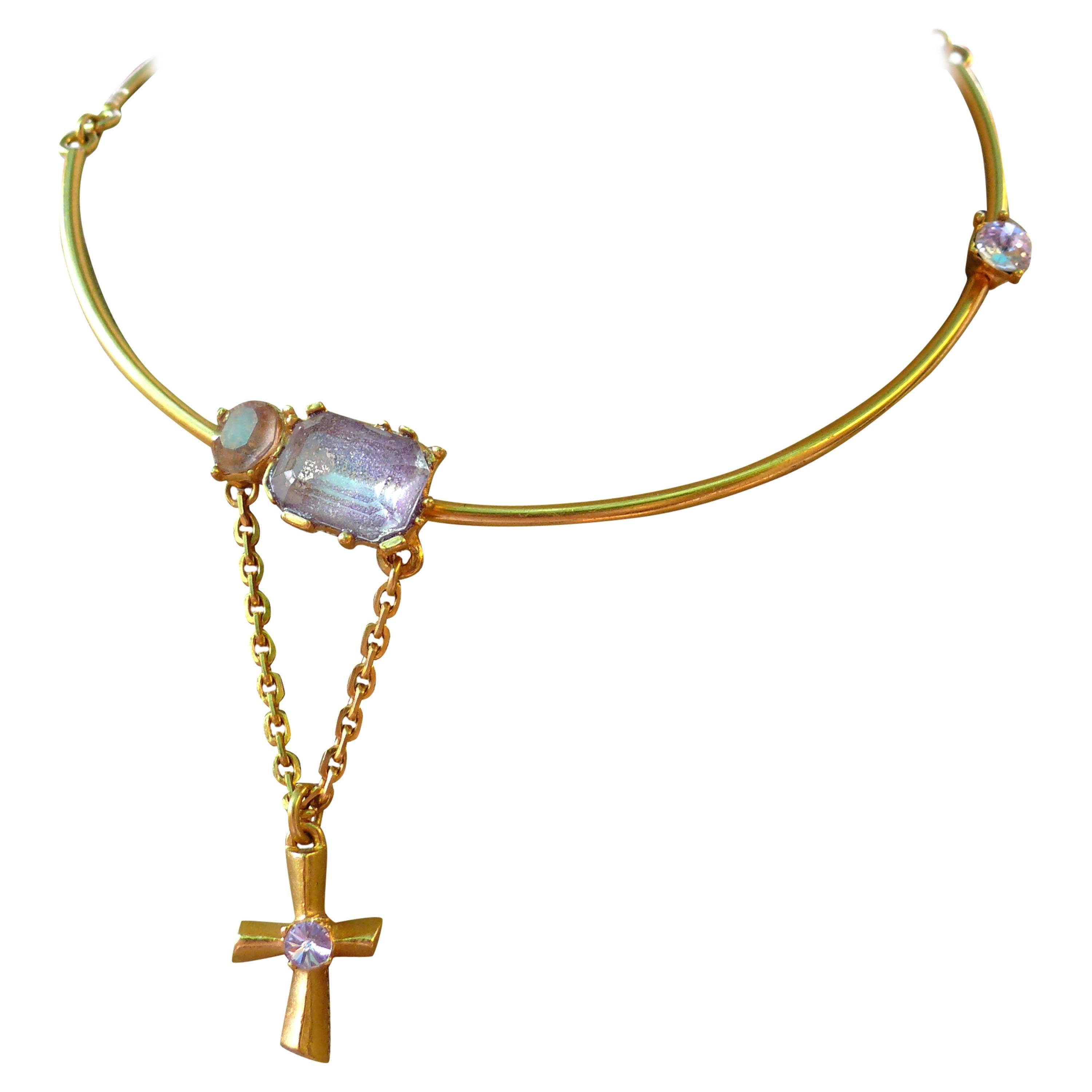 Christian Lacroix Vintage Jewelled Chocker Necklace with Cross Charm