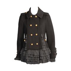 Moschino Black Wool Jacket Silk Ruffle Trim, New Never Worn 11