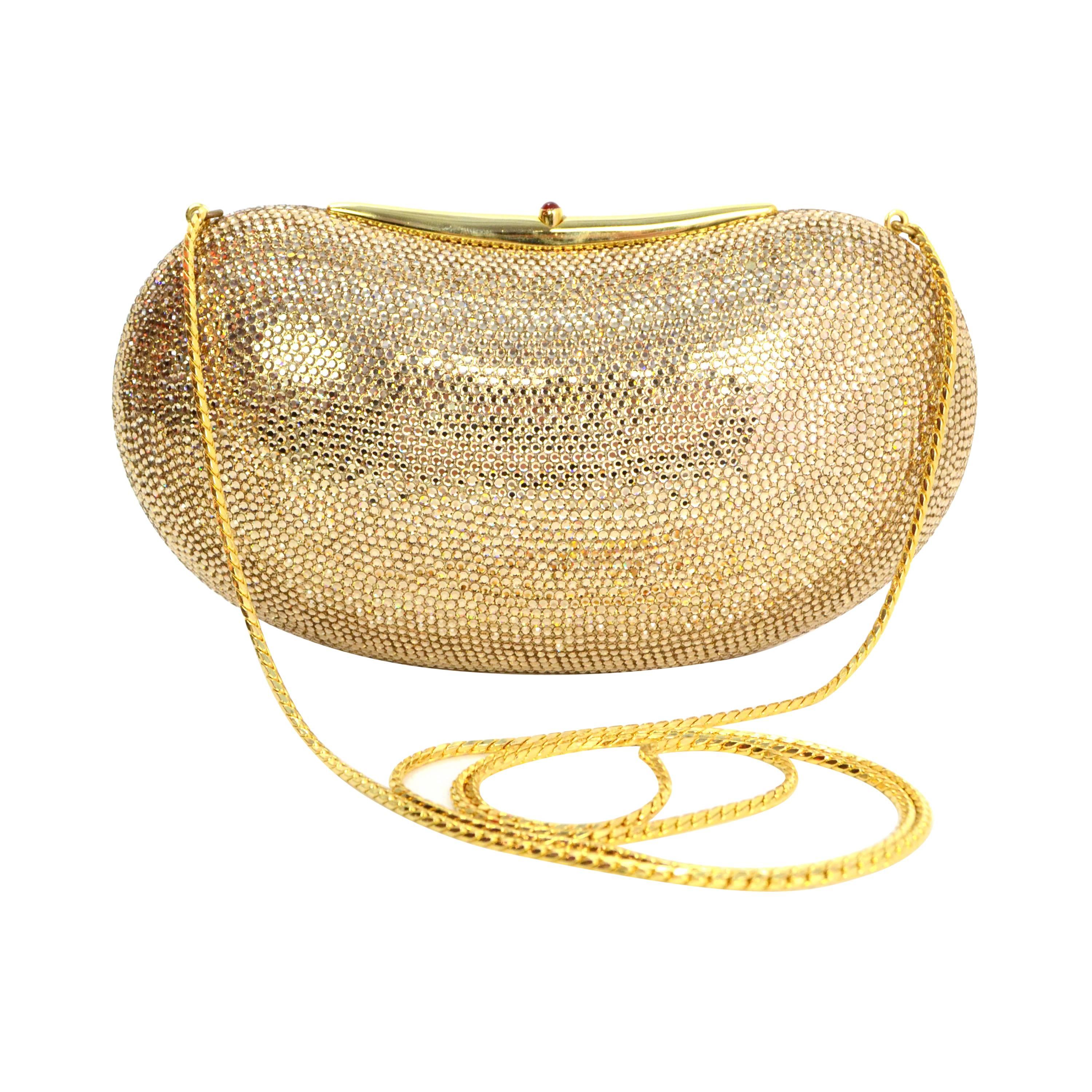 Judith Leiber Bronze Sworovski Crystal Bean Minaudiere Clutch Bag