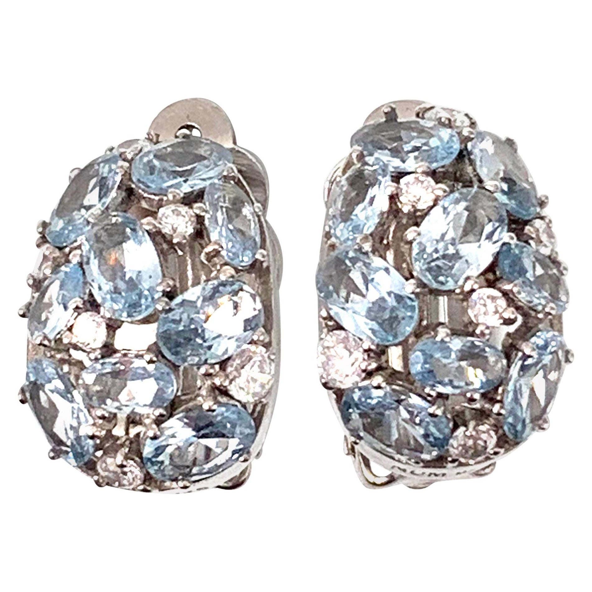 Encrusted Lab Aquamarine and Simulated Diamond Clip-on Earrings For Sale