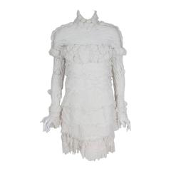 2010 Chanel Runway Iceberg Collection Ivory White Silk Applique Fringe Dress