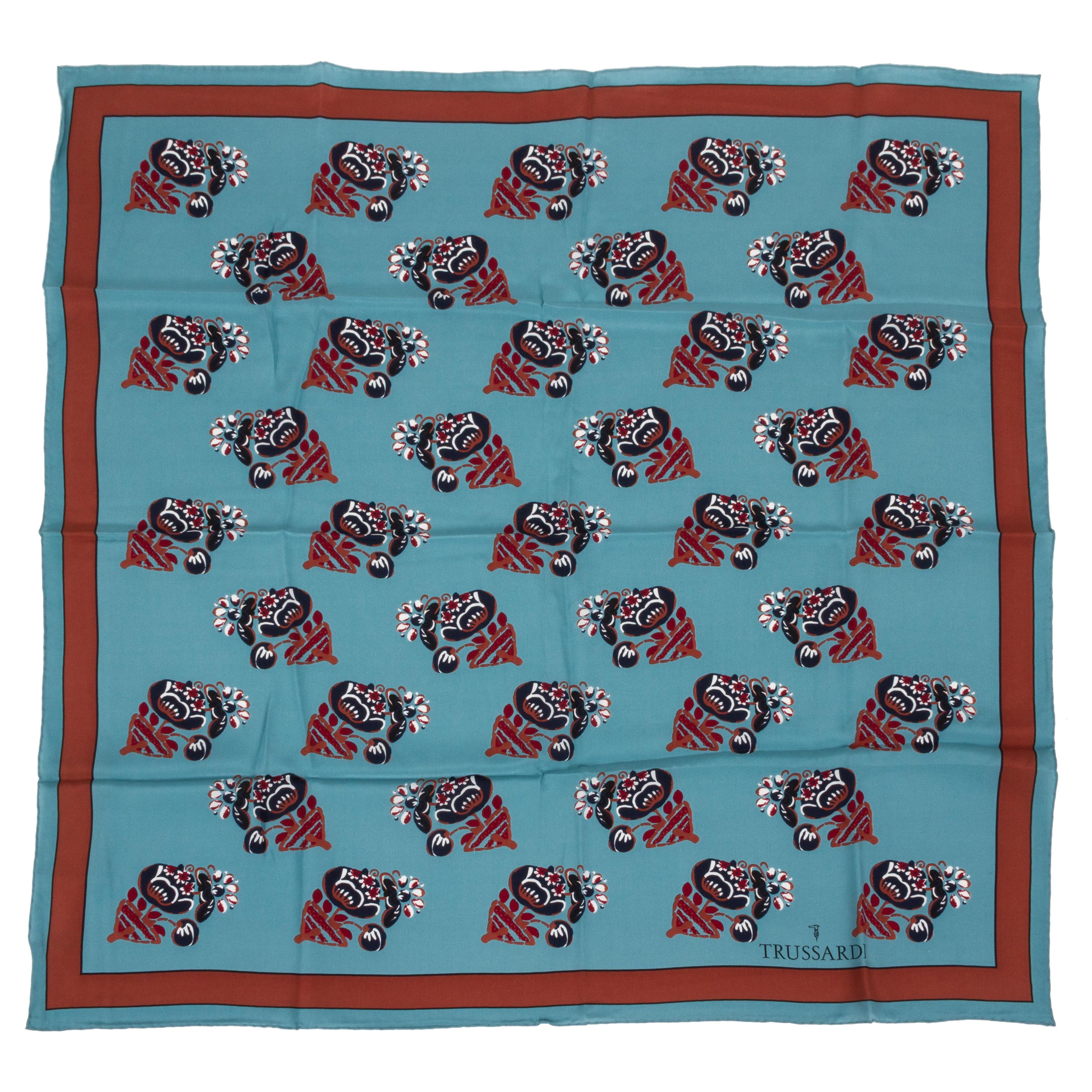 Trussardi Avio/Brown Silk NEW Scarf For Sale