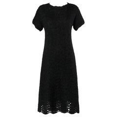 1960s Black Hand Crochet Italian Wool Dress
