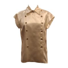 Chanel Double Breasted Ivory Silk Shirt w/ Collar - 42 - NWT