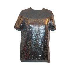 Chanel Grey Cashmere & Silver Sequin Top - 40