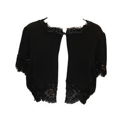 Chanel Black Silk Short Sleeve Bolero w/ Lace & Sequin Trim - 40