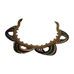 Francoise Montague Red, Blue, Green, and Gold Swarovski Collar Necklace 