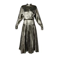 Numbered Jean Louis Scherrer Vintage Liquid Metallic Gold Silk Dress
