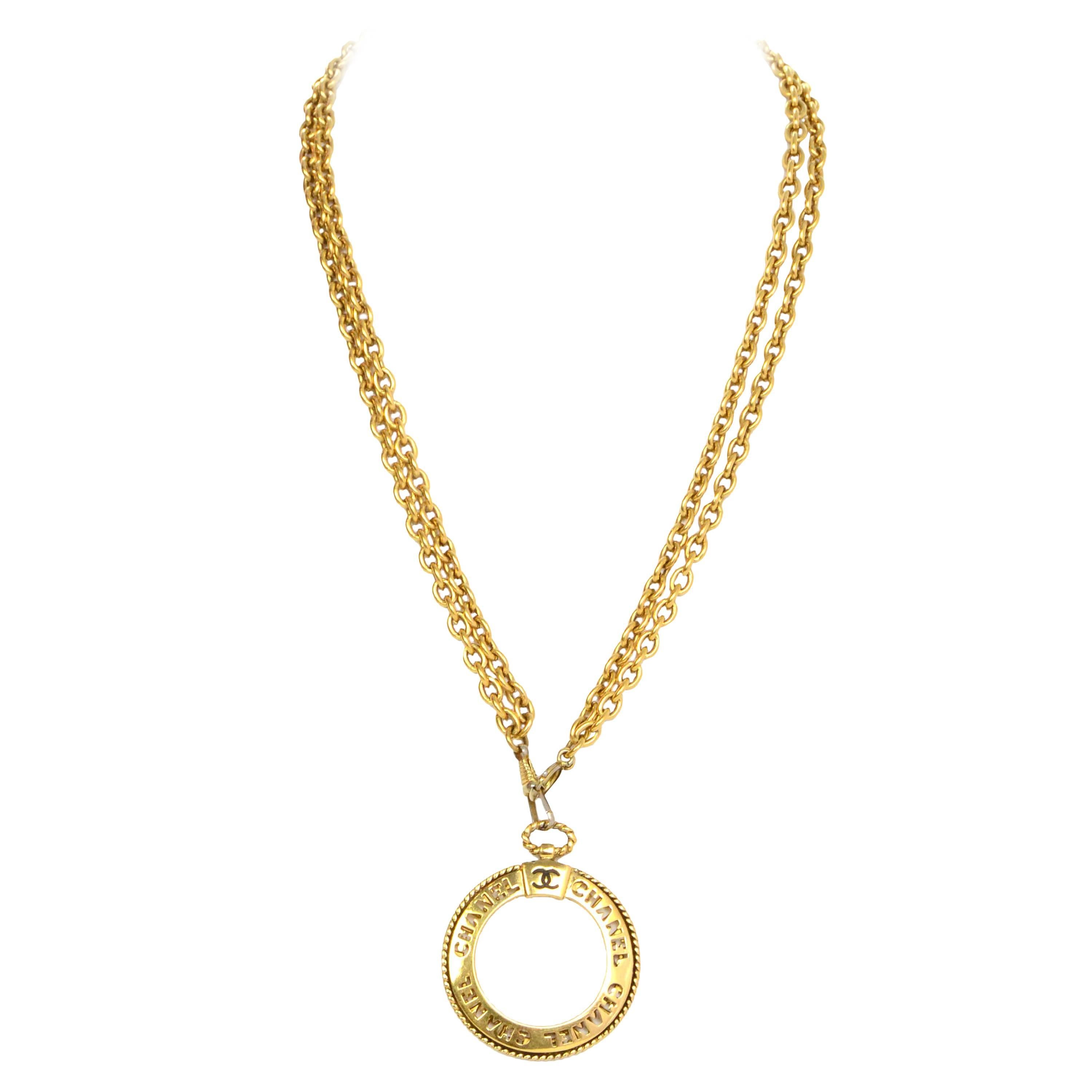 Chanel Vintage ‘70s-‘80s Double Chain Link Magnifying Glass Necklace