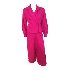 Vintage Adele Simpson Silk Pink Jacket and Palazzo Pants Size 6, 1980s