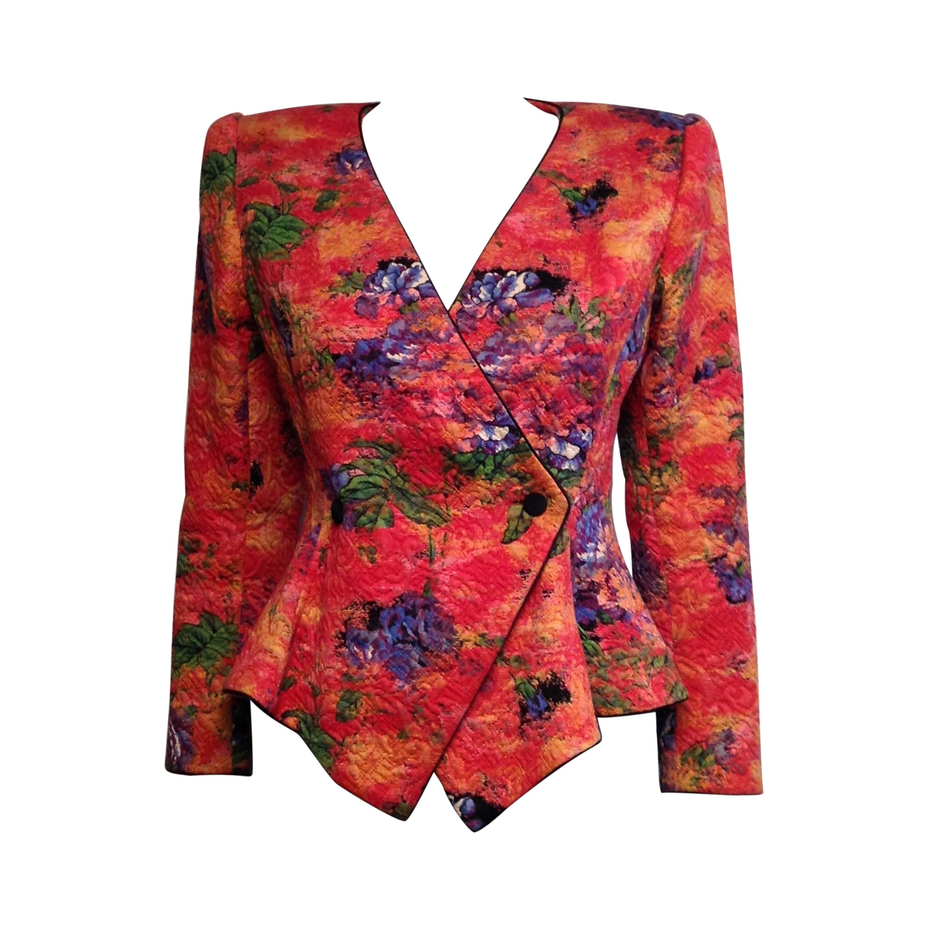 Ungaro Vintage Floral Quilted Blazer Size 8 For Sale
