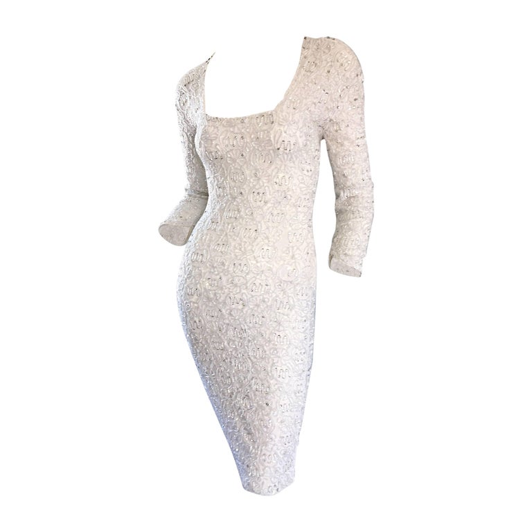 Incredible Vintage Giorgio Di Sant Angelo 80s White Fully Beaded Bodycon Dress Incredible Vintage Giorgio Di Sant Angelo 80s White Fully Beaded Bodycon Dress