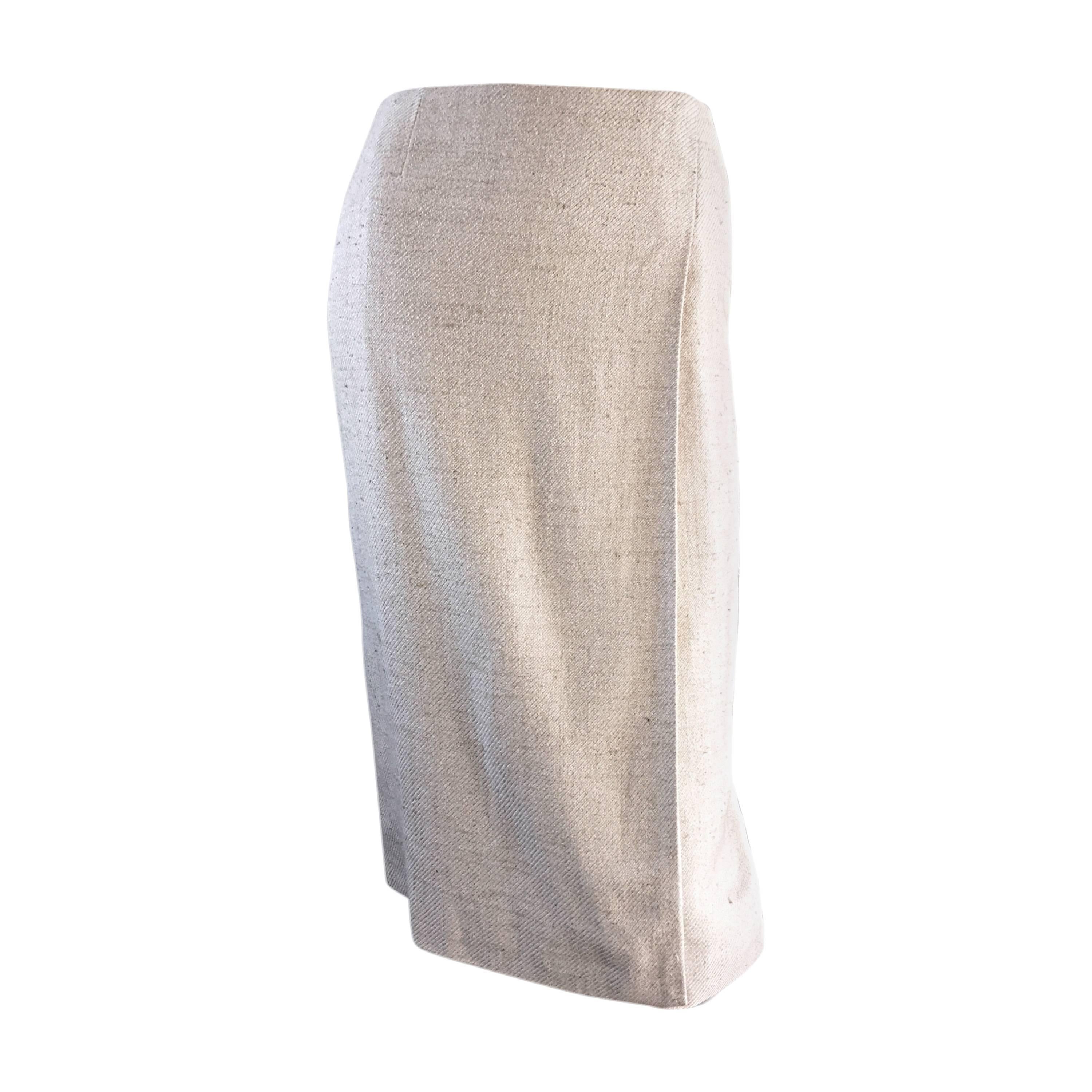 1990s Chanel Ivory / Cream / Beige Size 40 Silk Essential Vintage Wrap Skirt  For Sale