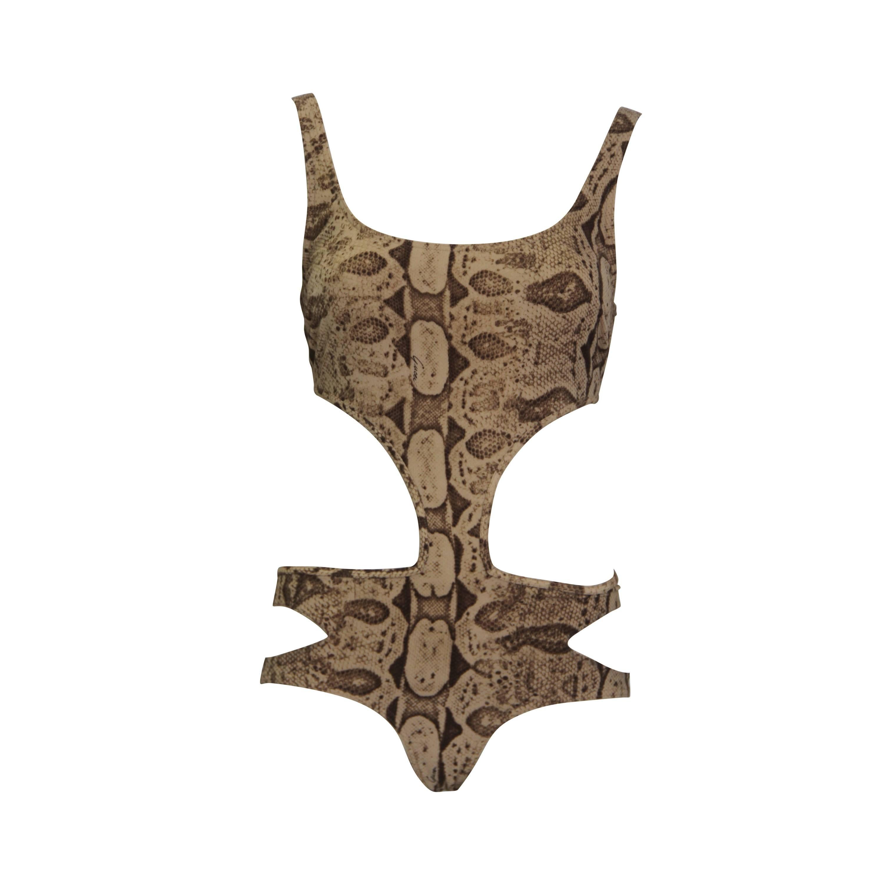 Iconic Tom Ford For Gucci Python Printed Cut-Out Bodysuit Spring 2000 For Sale