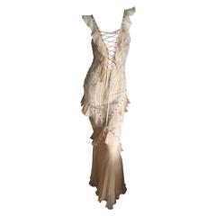 Christian Dior by John Galliano Romantic Gold Silk Corset Lace Dress