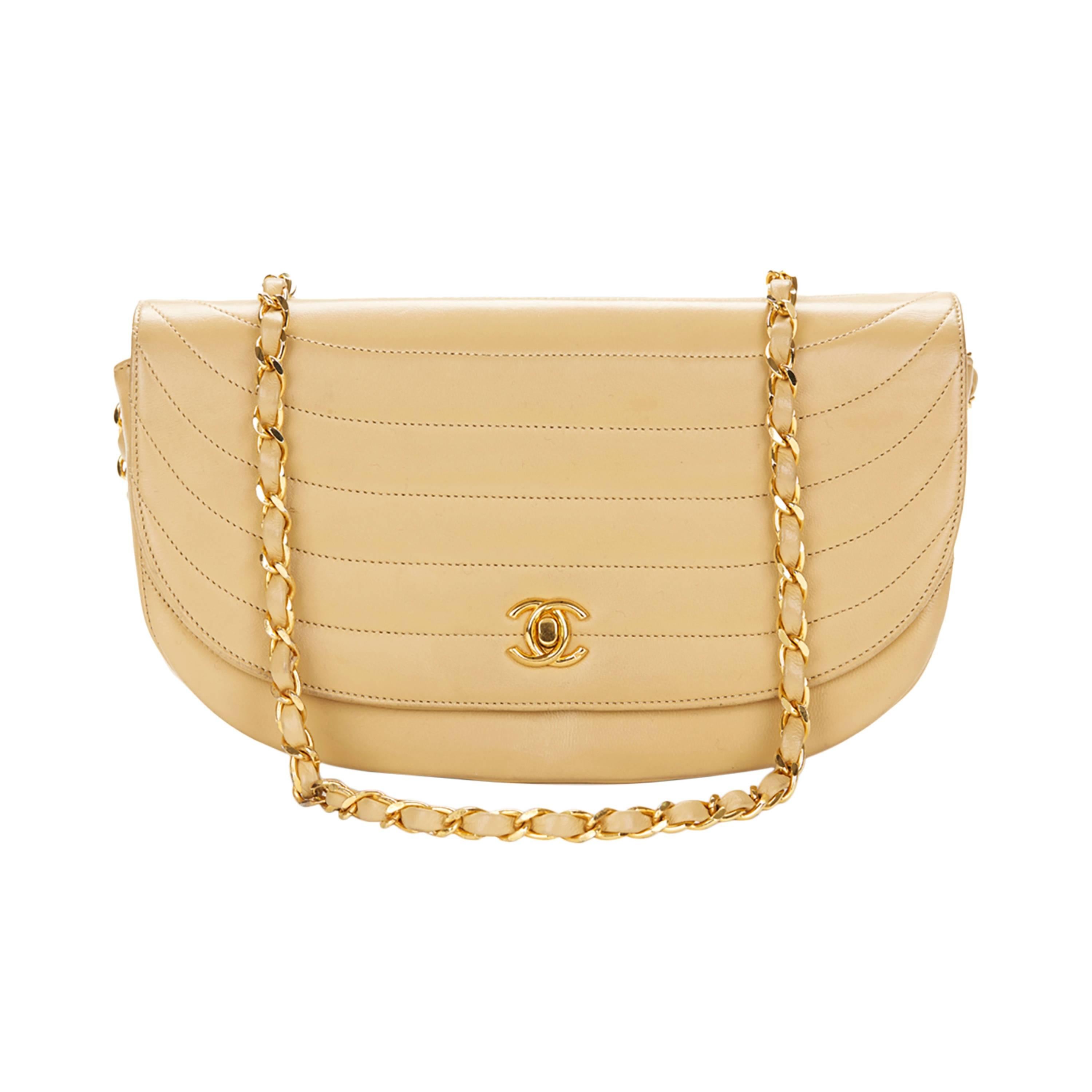 1990s Beige Chanel HalfMoon Flap Bag at 1stDibs