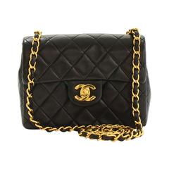 Vintage 1990s Chanel Black Quilted Lambskin Classic Mini Flap Bag
