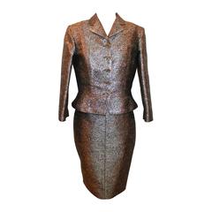 Chanel Gold & Silver  Metallic Single Breasted Evening Skirt Suit - 42