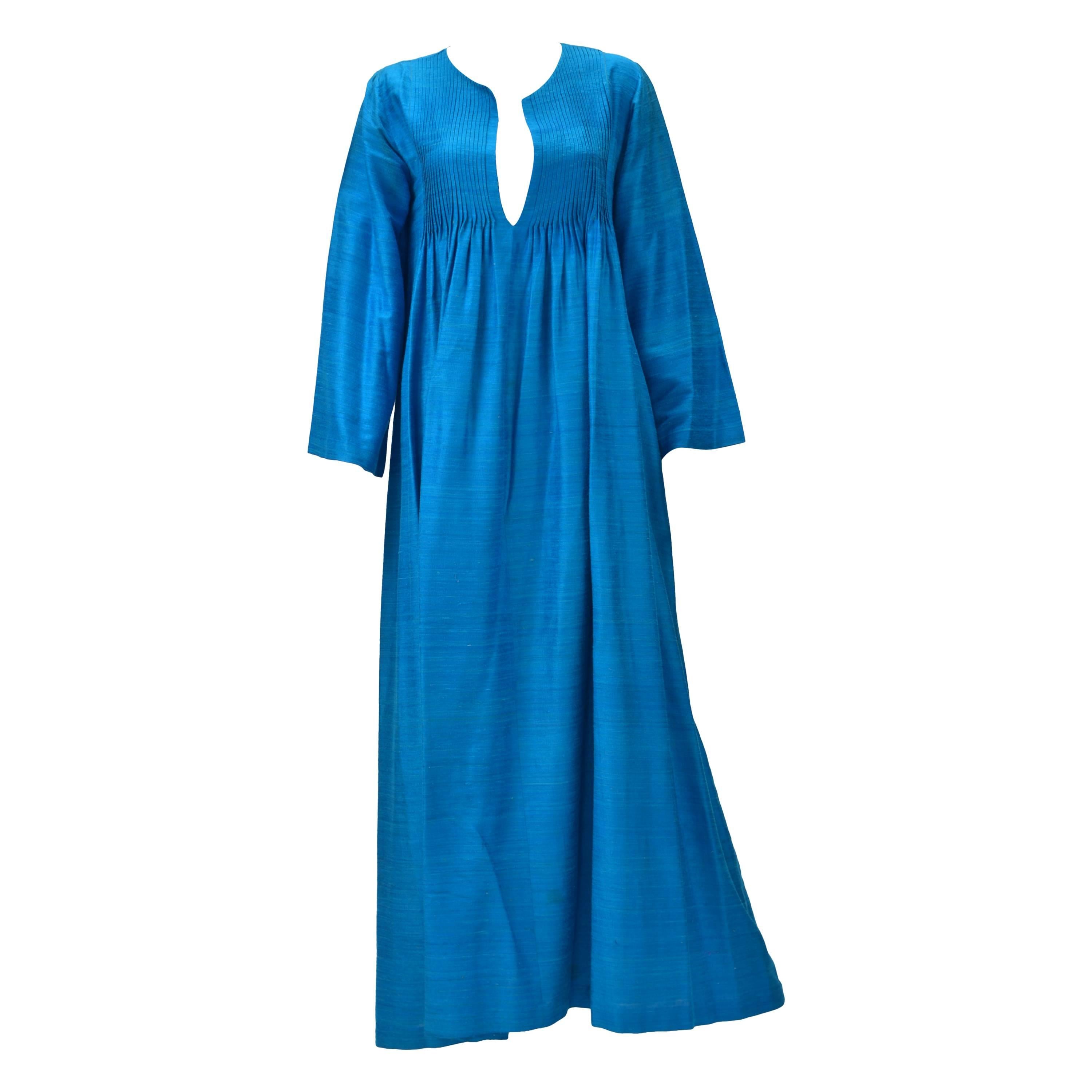 Marti Blue Silk Kaftan, 1970s   For Sale